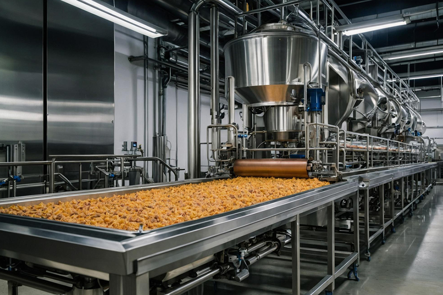 Food manufacturing production line in a modern processing facility